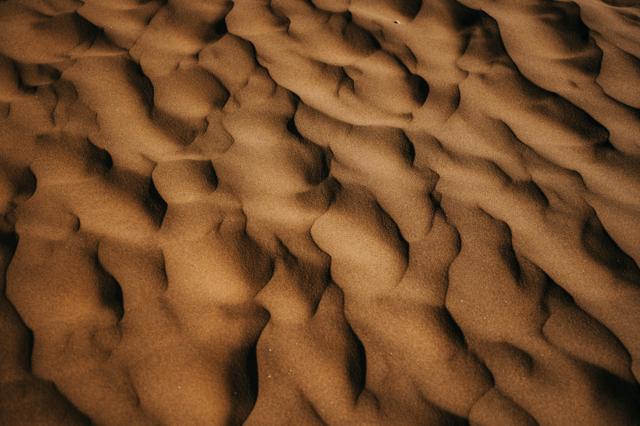 Detailed texture of sand dunes highlighting natural patterns and shapes.